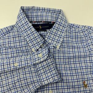 Ralph Lauren Slim‎ Fit Men's XL Blue Plaid Long Sleeve Button Shirt
